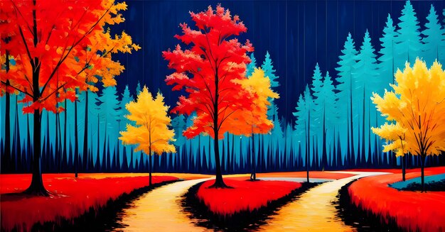 Landschaft Wald Dschungel Malerei Illustration Bunt Verzauberte Bäume verträumte Natur Generative AI