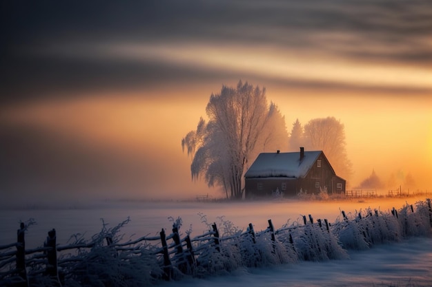 Landschaft Winterlandschaft mit Haus