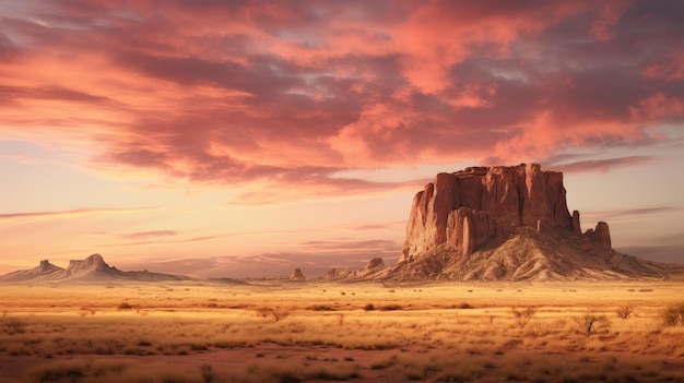 Landschaft wunderschöne Wüstenlandschaft mit Ship Rock bei Sonnenuntergang Ansicht Erzeugen von KI-Bild
