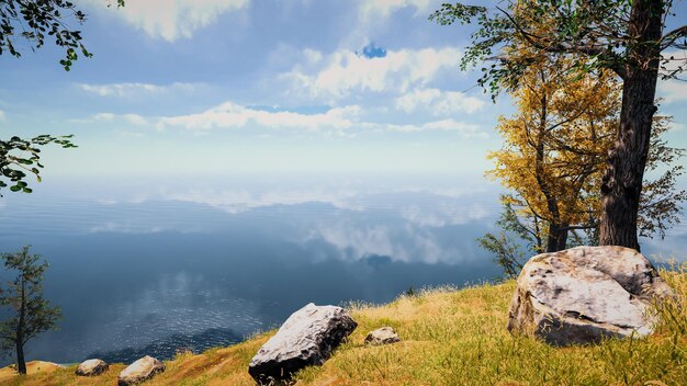 Landschaft zur Veranschaulichung nachhaltiger Entwicklungsziele und des Ökosystemschutzes Eine immersive natürliche Umgebung 3D-Rendering