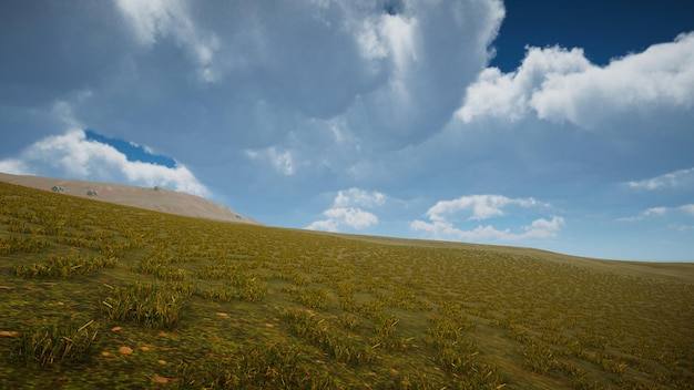 Landschaft zur Veranschaulichung nachhaltiger Entwicklungsziele und Ökosystemschutz Natürliche Umgebung einer grünen Insel ohne Bäume 3D-Rendering