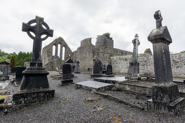 Landschaften Irlands. Kirchhof von Cong-Abtei in Galway-Grafschaft