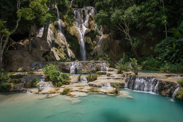 Landschaftliche Ansicht eines Wasserfalls im Wald