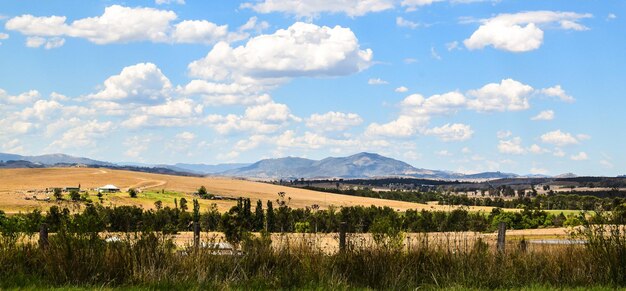 Foto landschaftliche aussicht auf das feld vor einem bewölkten himmel