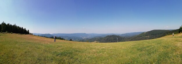 Foto landschaftliche aussicht auf das feld vor klarem blauem himmel