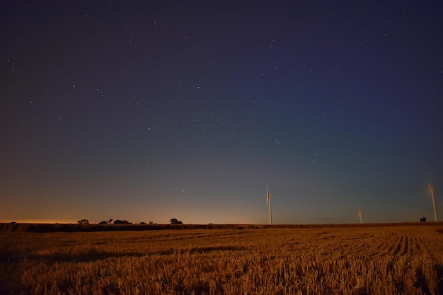 Foto landschaftliche aussicht auf das feld vor klarem himmel in der nacht