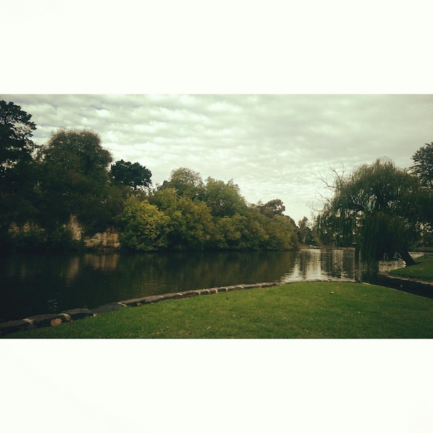 Foto landschaftliche aussicht auf den fluss durch bäume gegen den himmel