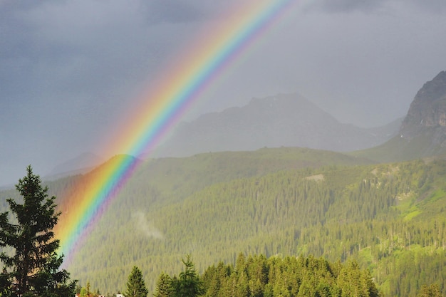 Landschaftliche Aussicht auf den Regenbogen über dem Berg gegen den Himmel