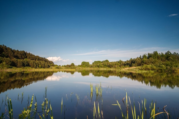 Landschaftliche Aussicht auf den ruhigen See gegen den Himmel