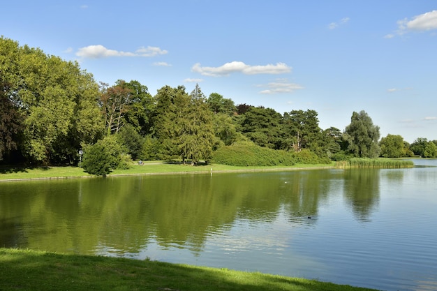 Foto landschaftliche aussicht auf den see durch bäume gegen den himmel