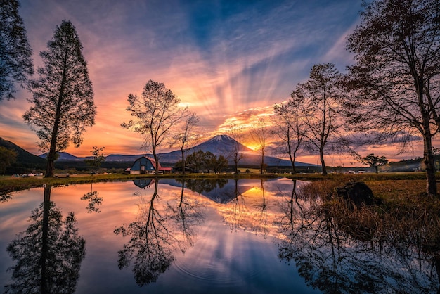 Landschaftliche Aussicht auf den See gegen den Himmel beim Sonnenuntergang