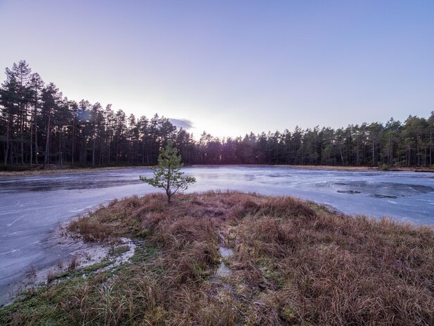 Foto landschaftliche aussicht auf den see gegen den himmel beim sonnenuntergang