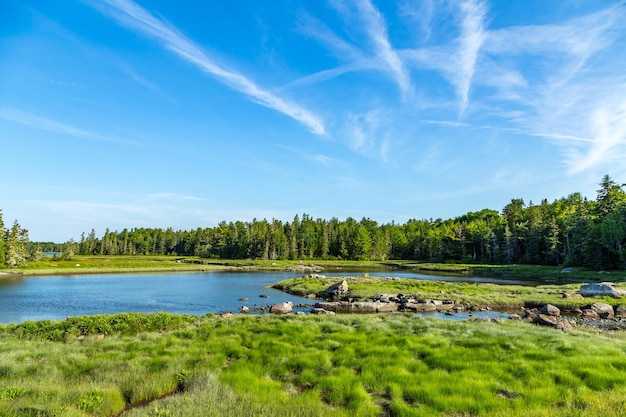 Landschaftliche Aussicht auf den See gegen den Himmel