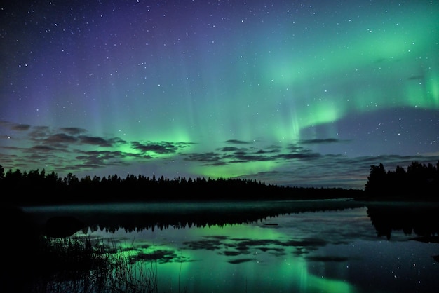 Landschaftliche Aussicht auf den See vor der Polarlichter