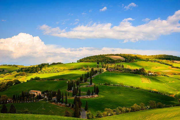 Foto landschaftliche aussicht auf ein landwirtschaftliches feld vor dem himmel