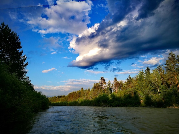 Foto landschaftliche aussicht auf einen see im wald gegen den himmel