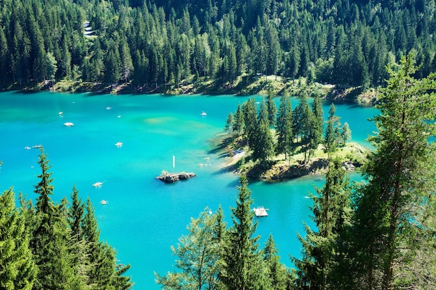 Landschaftliche Aussicht auf einen See im Wald