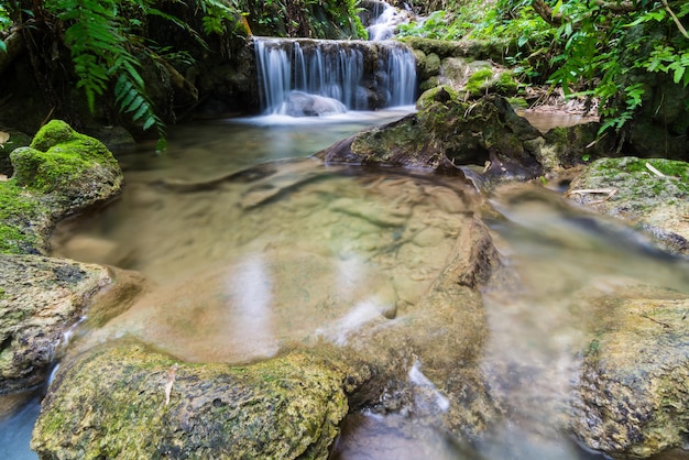Landschaftliche Aussicht auf einen Wasserfall im Wald