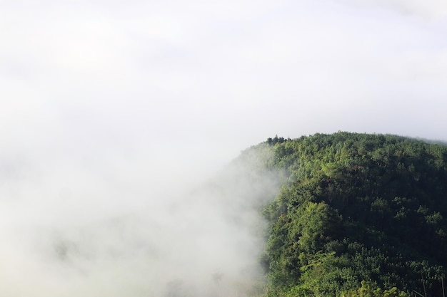 Landschaftliche Aussicht auf Nebel über den Bergen gegen den Himmel