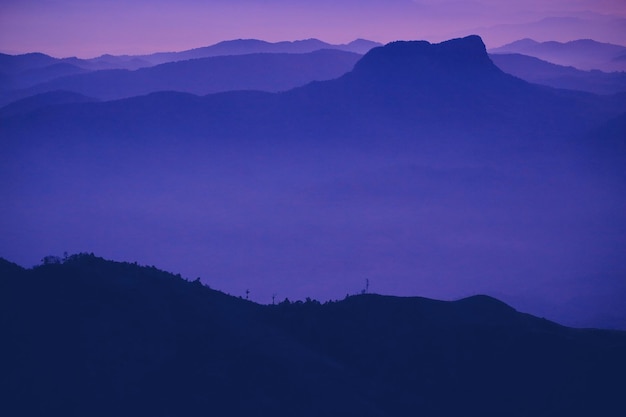 Landschaftliche Aussicht auf Silhouetten von Bergen gegen den Himmel bei Sonnenuntergang