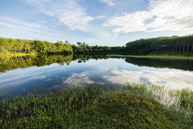 Landschaftliche Reflexion von Wolken im See
