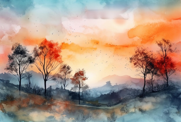 Landschafts-Aquarell-Hintergrund Generative KI