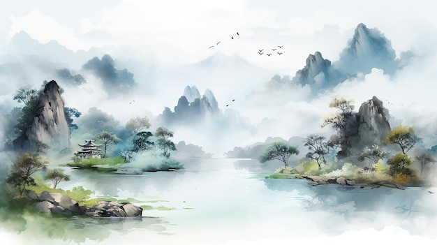 Landschafts-Aquarell-Spritzer-Tintenfleck-Stil im chinesischen Stil für Hintergrund