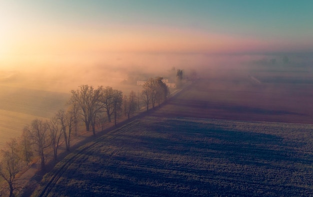 Landschaftsansicht auf dem Feld gegen den Himmel bei Sonnenuntergang