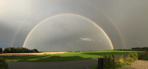 Landschaftsansicht auf dem Feld vor bewölktem Himmel