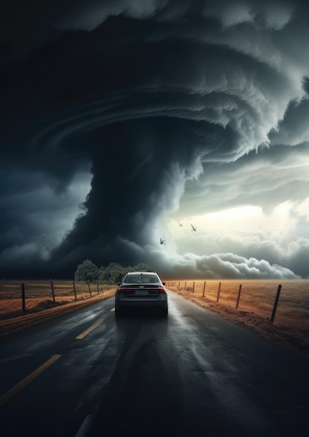 Landschaftsansicht auf Tornado-Wetter, das die Landschaft des Planeten zerstört Generative Ai