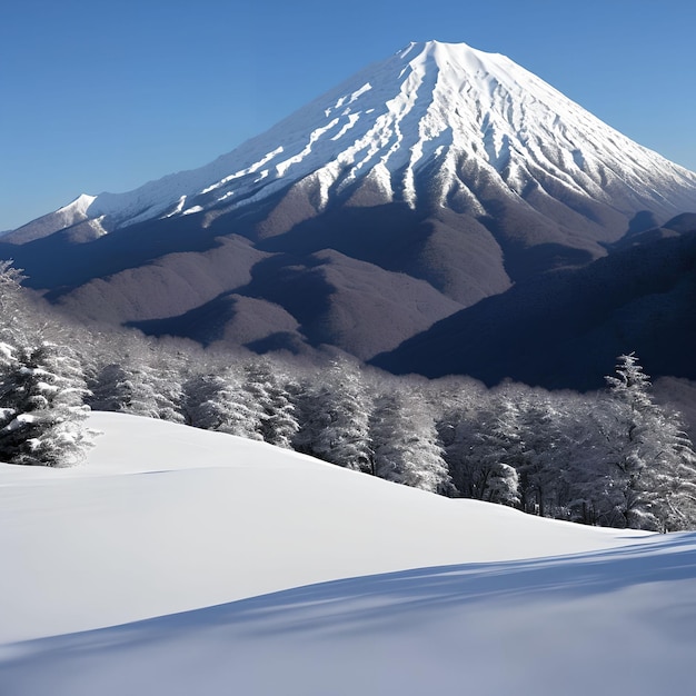 Landschaftsansicht der schneebedeckten großen Berge generative Kunst von AI