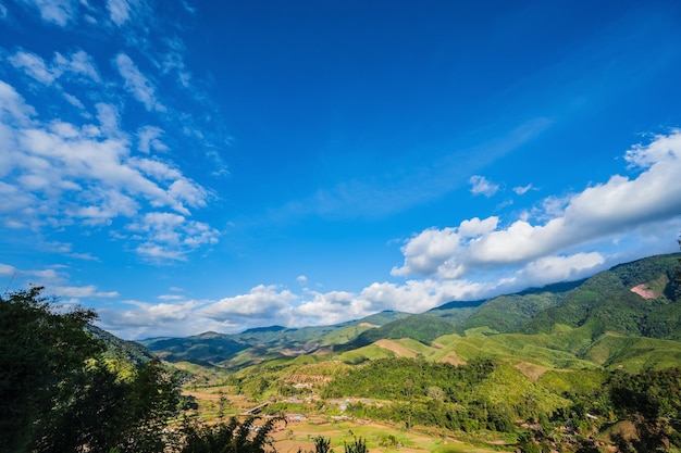 Landschaftsansicht des Dorfes Sapan nan thailandSapan ist ein kleines ruhiges Dorf, umgeben von Baumfeldern und wunderschönen Landschaften