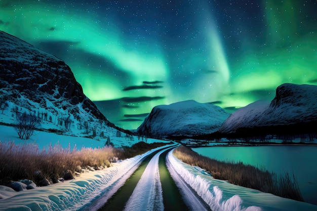 Foto landschaftsfotografie von sowy norwegen in der nacht