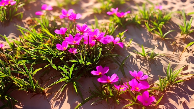 Landschaftshintergrund der Sommersaison an warmen sonnigen Tagen mit Grasbäumen am Strand generative Kunst von AI