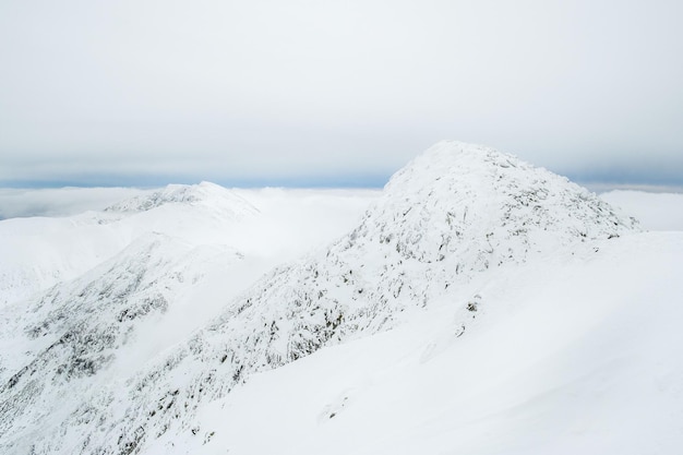 Landschaftspanoramablick auf die schneebedeckten Tatra-Berge im Winter in der Slowakei