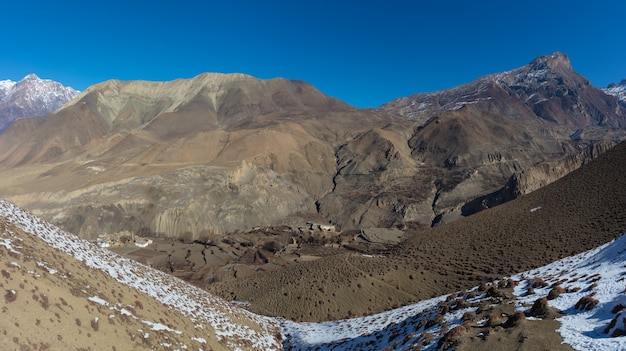 Landschaftspanoramablick auf große schneebedeckte Himalaya-Berge Nepal-Everest-Gebiet