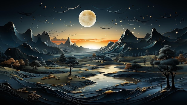 Landschaftstapetendesign mit luxuriösem Hintergrunddesign der Golden Mountain Line Arts für Cover