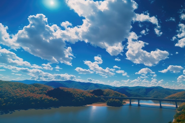 Landschaftswolken über Hügeln und Brücken, die mit KI-Technologie erstellt wurden