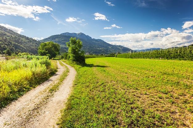 Landstraße in Trento unter Alpen