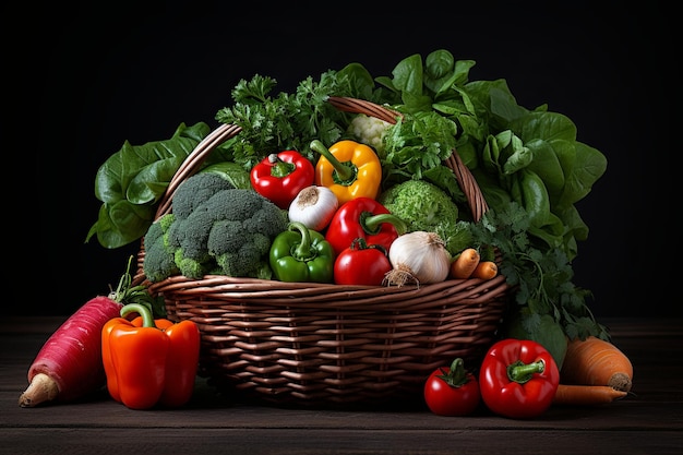 Landwirt auf dem Feld mit einem Korb mit gesundem Bio-Gemüse oder mit einer Kiste mit frisch geerntetem Gemüse im Garten