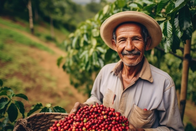 Landwirt auf einer Arabica-Kaffeeplantage AI Generative