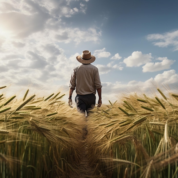 Landwirt im Weizenfeld