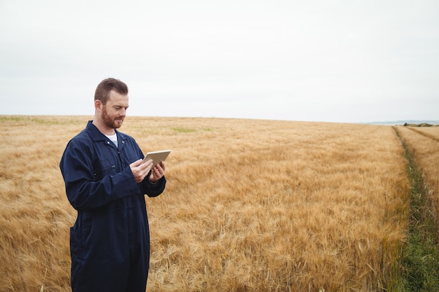 Landwirt mit digitalem Tablet im Feld