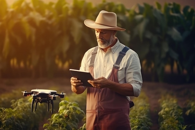 Landwirt nutzt moderne Technologien in der Landwirtschaft