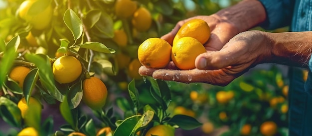 Landwirt pflückt Orangen-Zitrusernte-Konzept