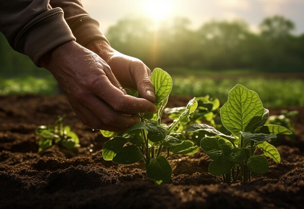 Landwirt übergibt landwirtschaftliche Pflanzen, realistisches Bild, Ultra-HD-High-Design, sehr detailliert