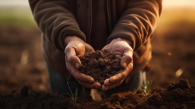 Landwirtschaft Boden in den Händen der Landwirte Das Land schließt die Hände des Torfschlammbauerngartens Natur fruchtbarer Boden Ökologie