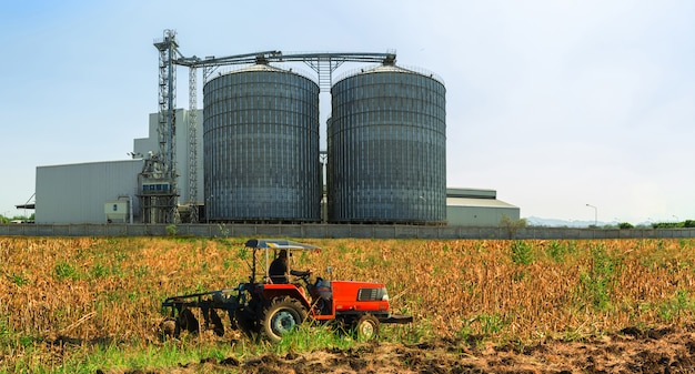 Landwirtschaftliche Silos Außen, Lagerung, Trocknung von Getreide, Weizen, Mais, Soja, Sonnenblume mit Fa