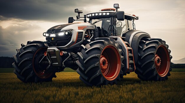 Landwirtschaftlicher Traktor isoliert auf dem Hintergrund 3D-Rendering futuristische Traktor-Illustration