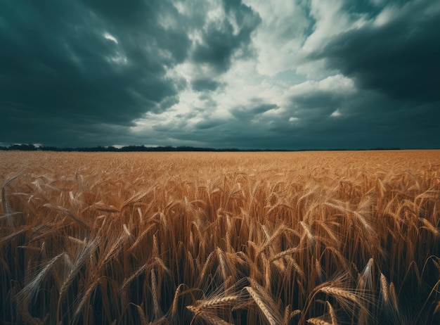 Landwirtschaftliches Weizenfeld unter blauem Himmel Reiche Ernte Thema Ländliche Landschaft im Herbst mit reifen goldenen Weizen